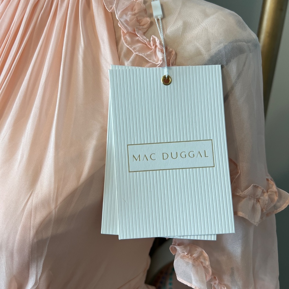 NWT Mac Duggal 2 Apricot Ruffle High Neck Prairie Period Dress 68458 68425 68222 - Picture 8 of 9